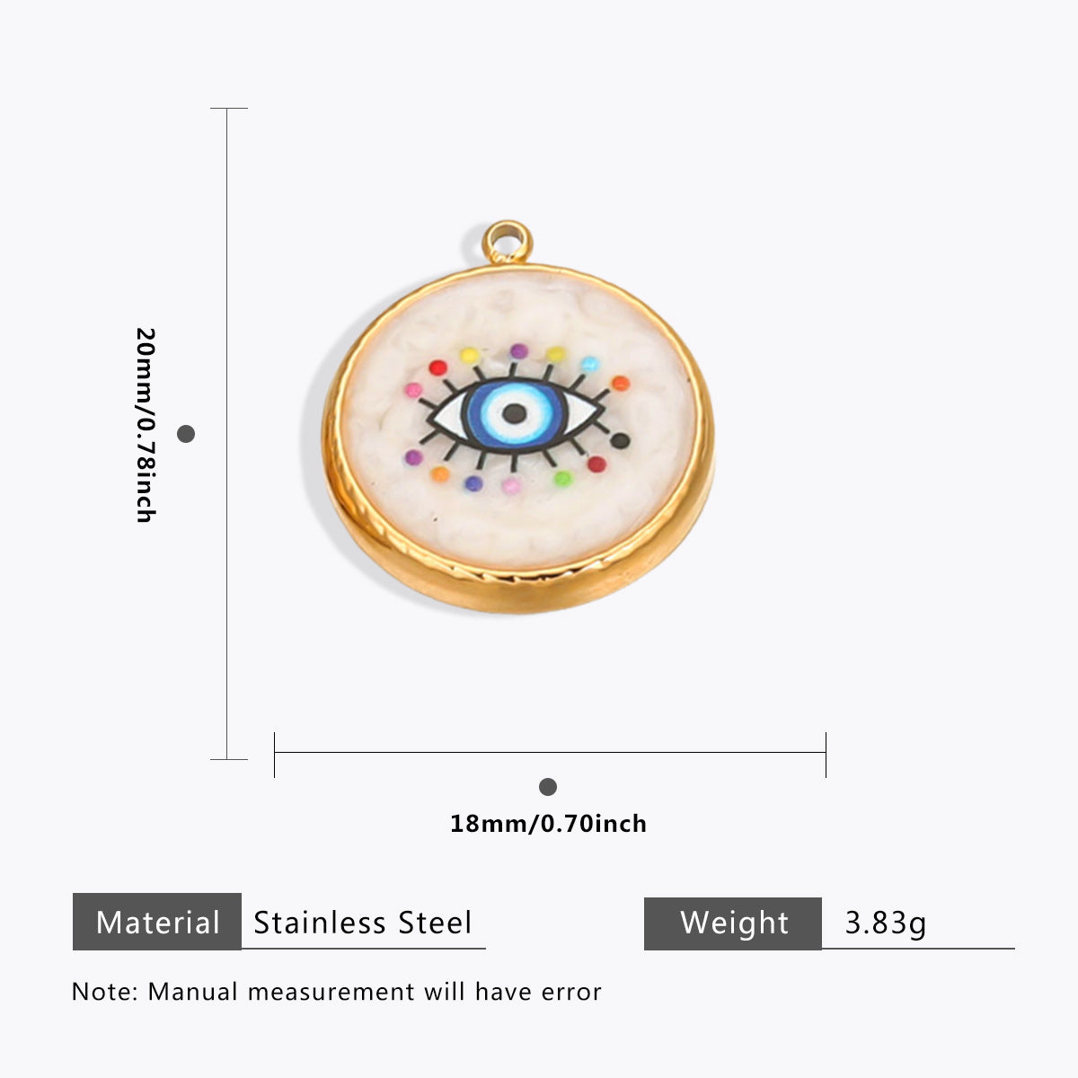 18K Gold Evil Eye Pendant with Palm Heart Enamel DIY Necklace & Bracelet Jewelry Charm