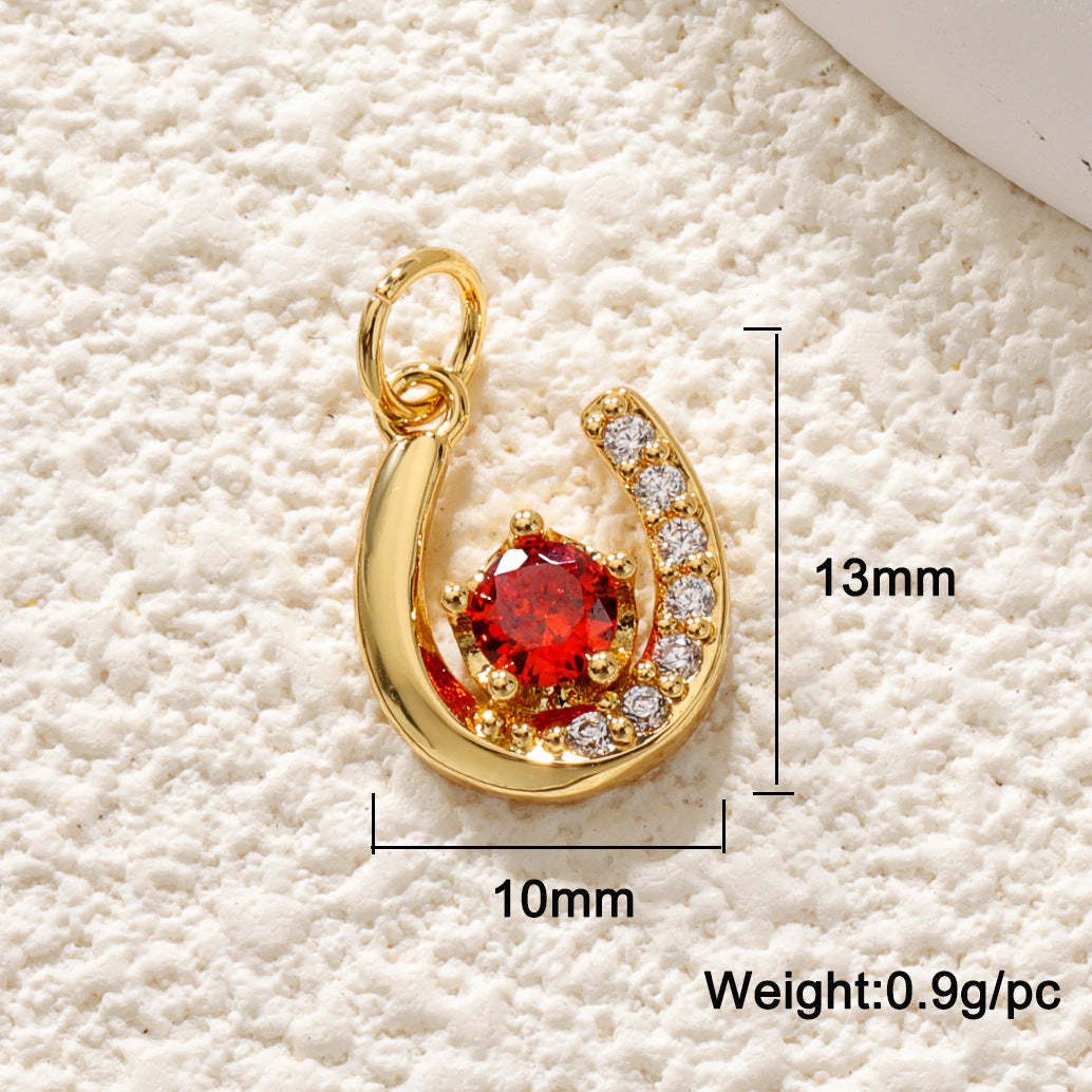 18K Gold Filled Horseshoe Pendant with Zircon U-Shaped Necklace & Bracelet Charm for DIY Jewelry Making Accessories