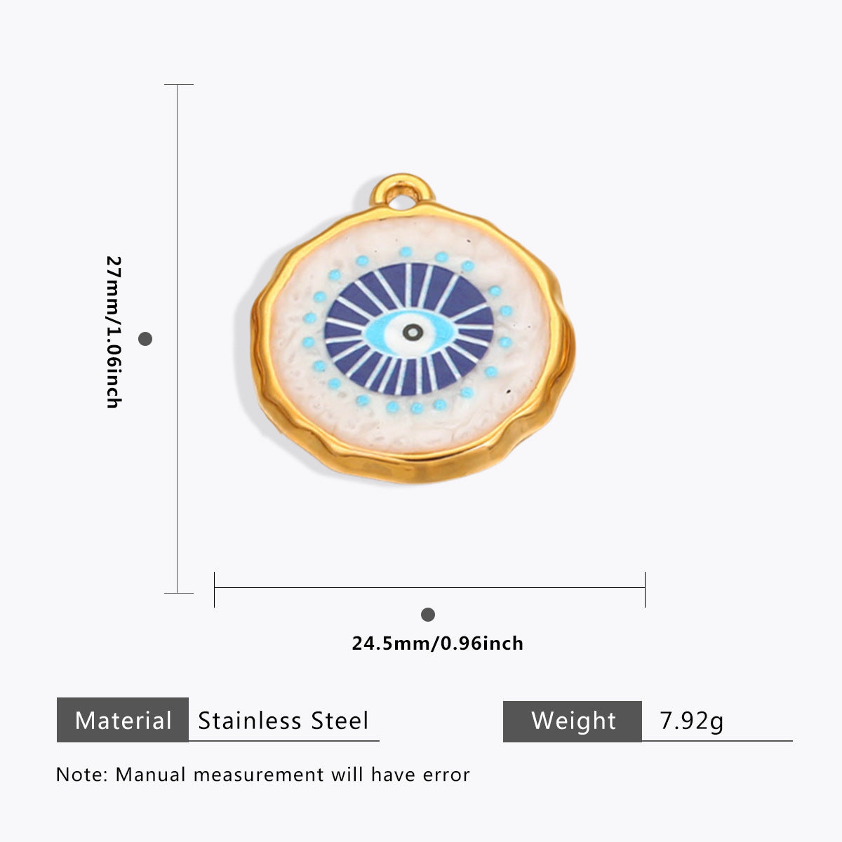 18K Gold Evil Eye Pendant with Palm Heart Enamel DIY Necklace & Bracelet Jewelry Charm