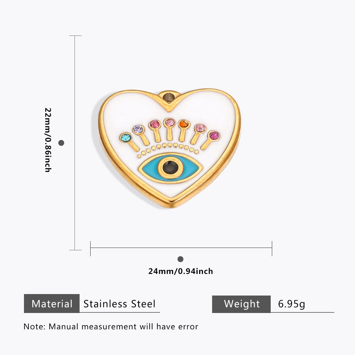 18K Gold Evil Eye Pendant with Palm Heart Enamel DIY Necklace & Bracelet Jewelry Charm