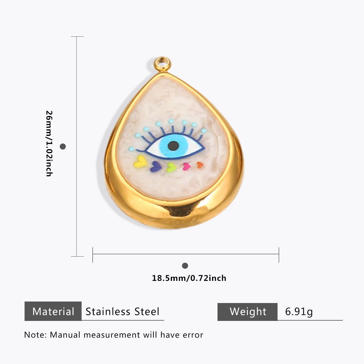 18K Gold Evil Eye Pendant with Palm Heart Enamel DIY Necklace & Bracelet Jewelry Charm