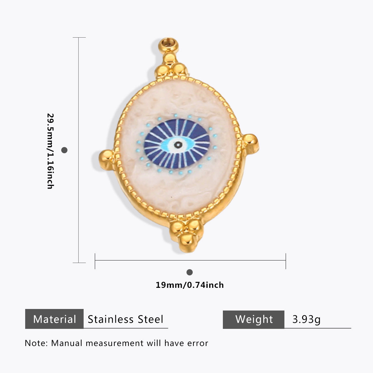 18K Gold Evil Eye Pendant with Palm Heart Enamel DIY Necklace & Bracelet Jewelry Charm