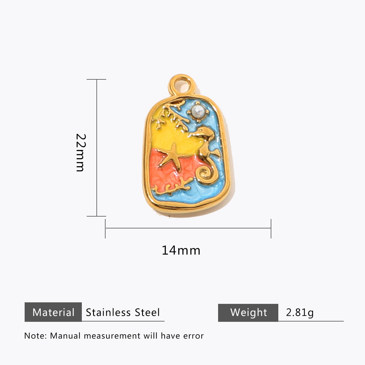 18K Gold Color Stainless Steel and Enamel Oil Drop Cute Marine Element Pendants, DIY Ladies' Necklace Bracelet Wholesale Jewel