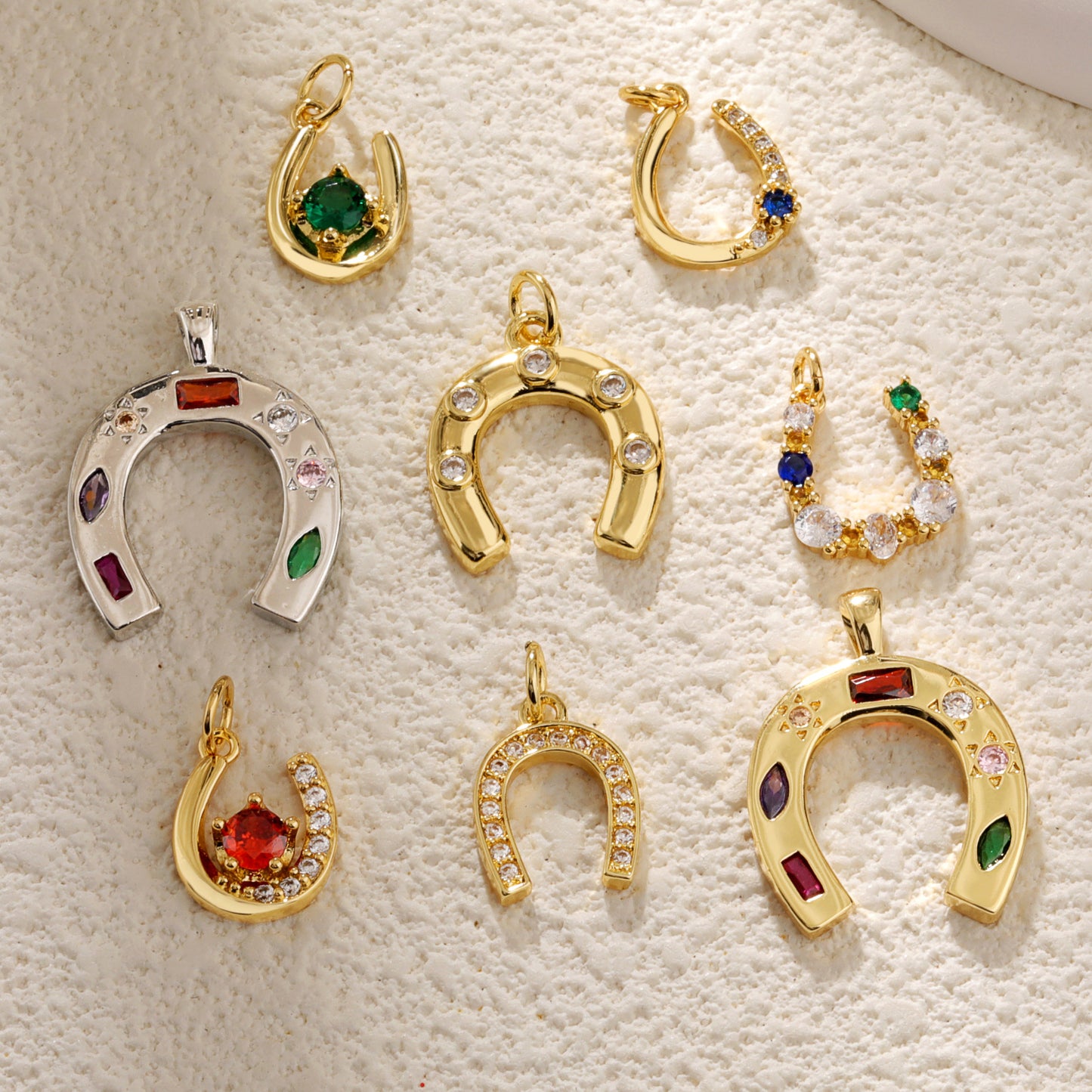 18K Gold Filled Horseshoe Pendant with Zircon U-Shaped Necklace & Bracelet Charm for DIY Jewelry Making Accessories