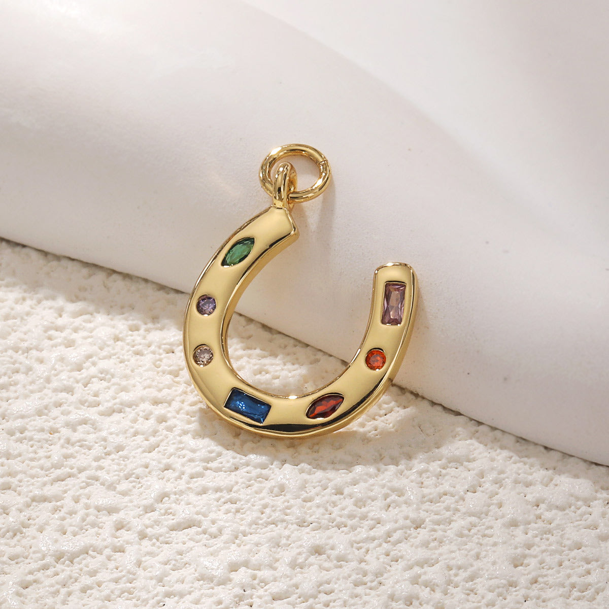18K Gold Filled Horseshoe Pendant with Zircon U-Shaped Necklace & Bracelet Charm for DIY Jewelry Making Accessories