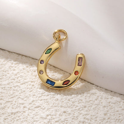 18K Gold Filled Horseshoe Pendant with Zircon U-Shaped Necklace & Bracelet Charm for DIY Jewelry Making Accessories