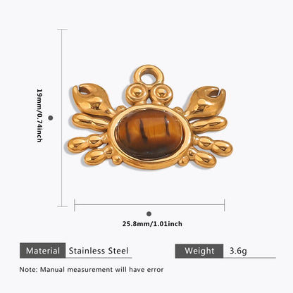 18K Gold Color Stainless Steel Charms Evil Eye Water Drop Sun Cross Natural Stone Tiger Eye Pendant for Jewelry Making