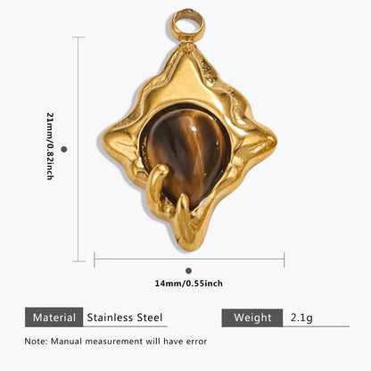 18K Gold Color Stainless Steel Charms Evil Eye Water Drop Sun Cross Natural Stone Tiger Eye Pendant for Jewelry Making