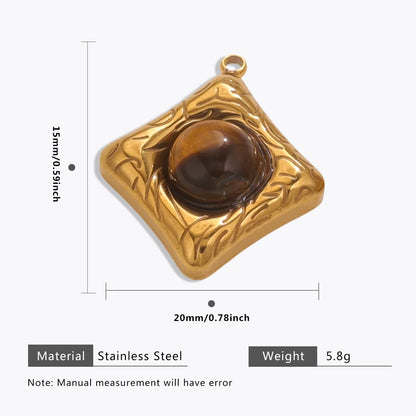 18K Gold Color Stainless Steel Charms Evil Eye Water Drop Sun Cross Natural Stone Tiger Eye Pendant for Jewelry Making
