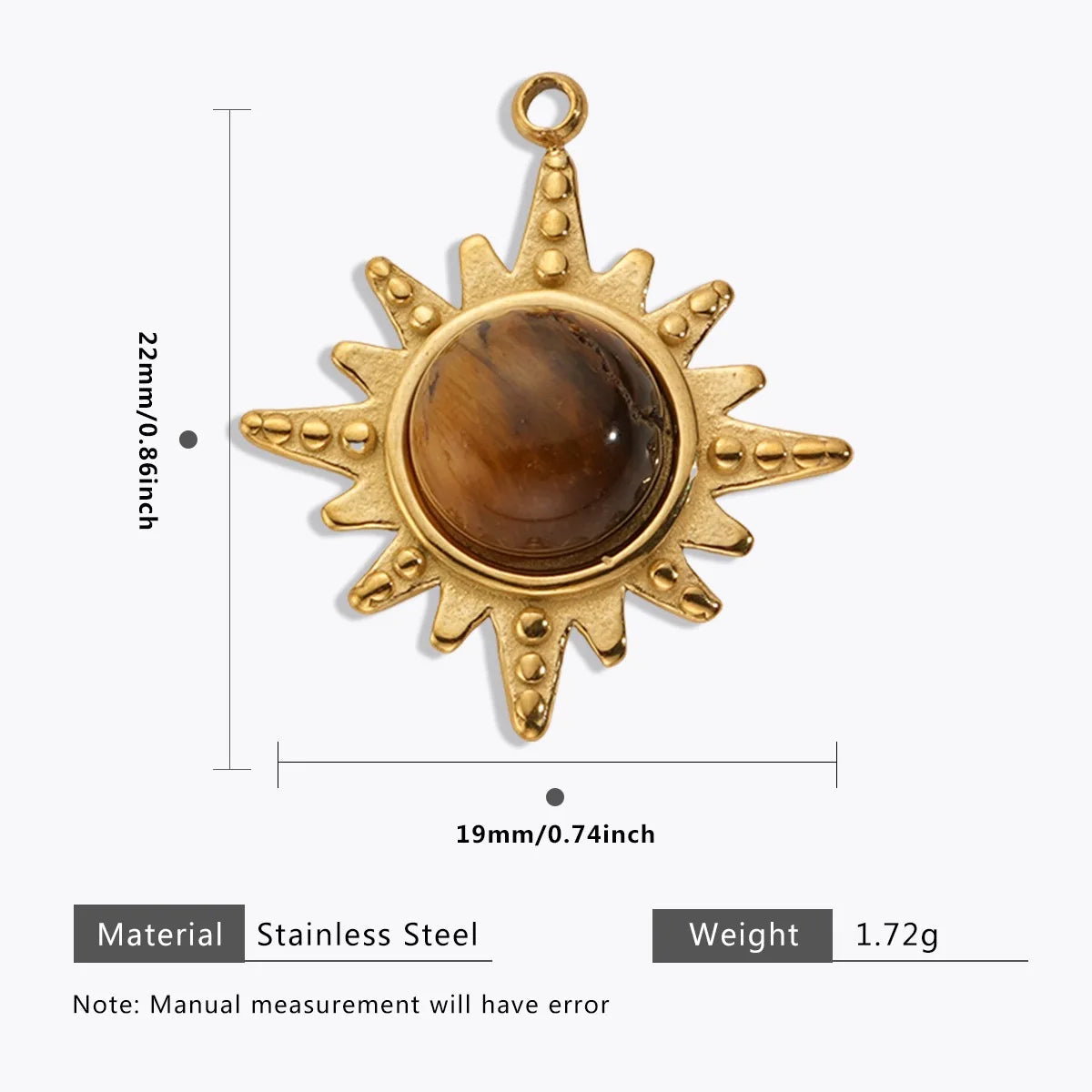 18K Gold Color Stainless Steel Charms Evil Eye Water Drop Sun Cross Natural Stone Tiger Eye Pendant for Jewelry Making