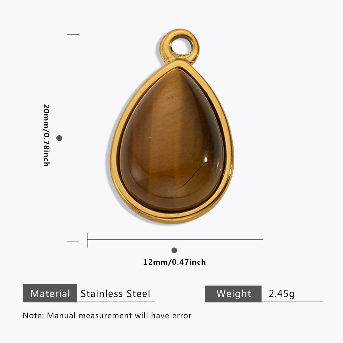 18K Gold Color Stainless Steel Charms Evil Eye Water Drop Sun Cross Natural Stone Tiger Eye Pendant for Jewelry Making