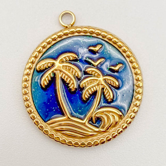LYVANLI14 K Gold Color Tropical Ocean Pendant Charms – Palm Tree, Starfish, Sea Turtle, Shell, Snake DIY Titanium Steel Jewelry for Women