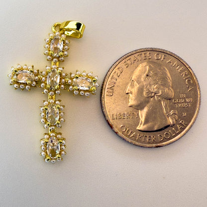 LYVANLI18K Gold Plated Cross Pendant with Cubic Zirconia – Creative Single Necklace Charm, Wholesale Jewelry Making Supplies