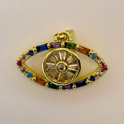 LYVANLI14K Gold Plated Evil Eye Pendant Necklace for Women – Copper Micro Pave Eye Charm, Unique Single Pendant Jewelry Accessory