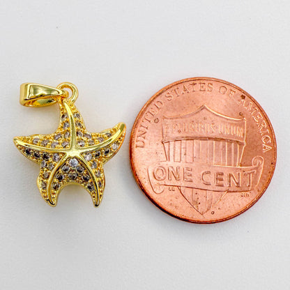 LYVANLI14K Gold Vermeil Starfish Charm & Scallop Pendant, Gold Filled Ocean & Beach Charms for DIY Necklace Jewelry Making