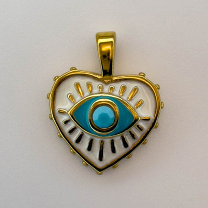 LYVANLI18K Gold Evil Eye Pendant with Palm Heart Enamel DIY Necklace & Bracelet Jewelry Charm