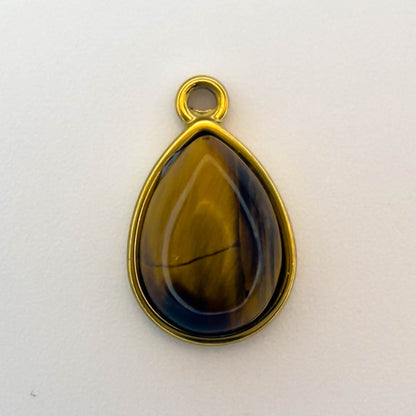 LYVANLI18K Gold Color Stainless Steel Charms Evil Eye Water Drop Sun Cross Natural Stone Tiger Eye Pendant for Jewelry Making