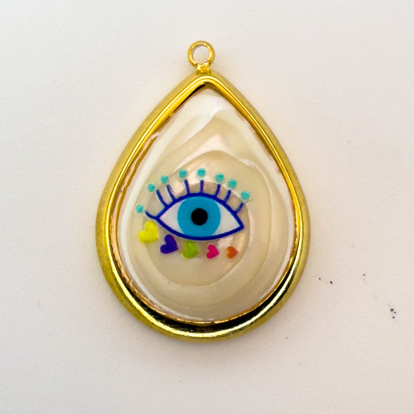 LYVANLI18K Gold Evil Eye Pendant with Palm Heart Enamel DIY Necklace & Bracelet Jewelry Charm