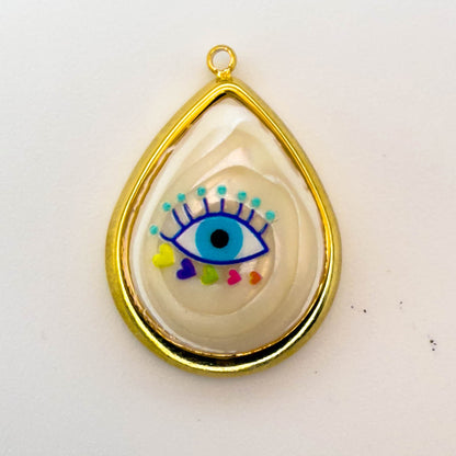 LYVANLI18K Gold Evil Eye Pendant with Palm Heart Enamel DIY Necklace & Bracelet Jewelry Charm