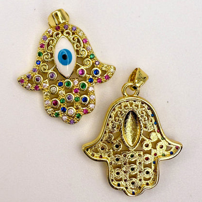 LYVANLICopper Zircon Enamel Sun Devil Eye Religious Pendant Hamsa Hand Heart CZ Round Charms Necklace Making Jewelry