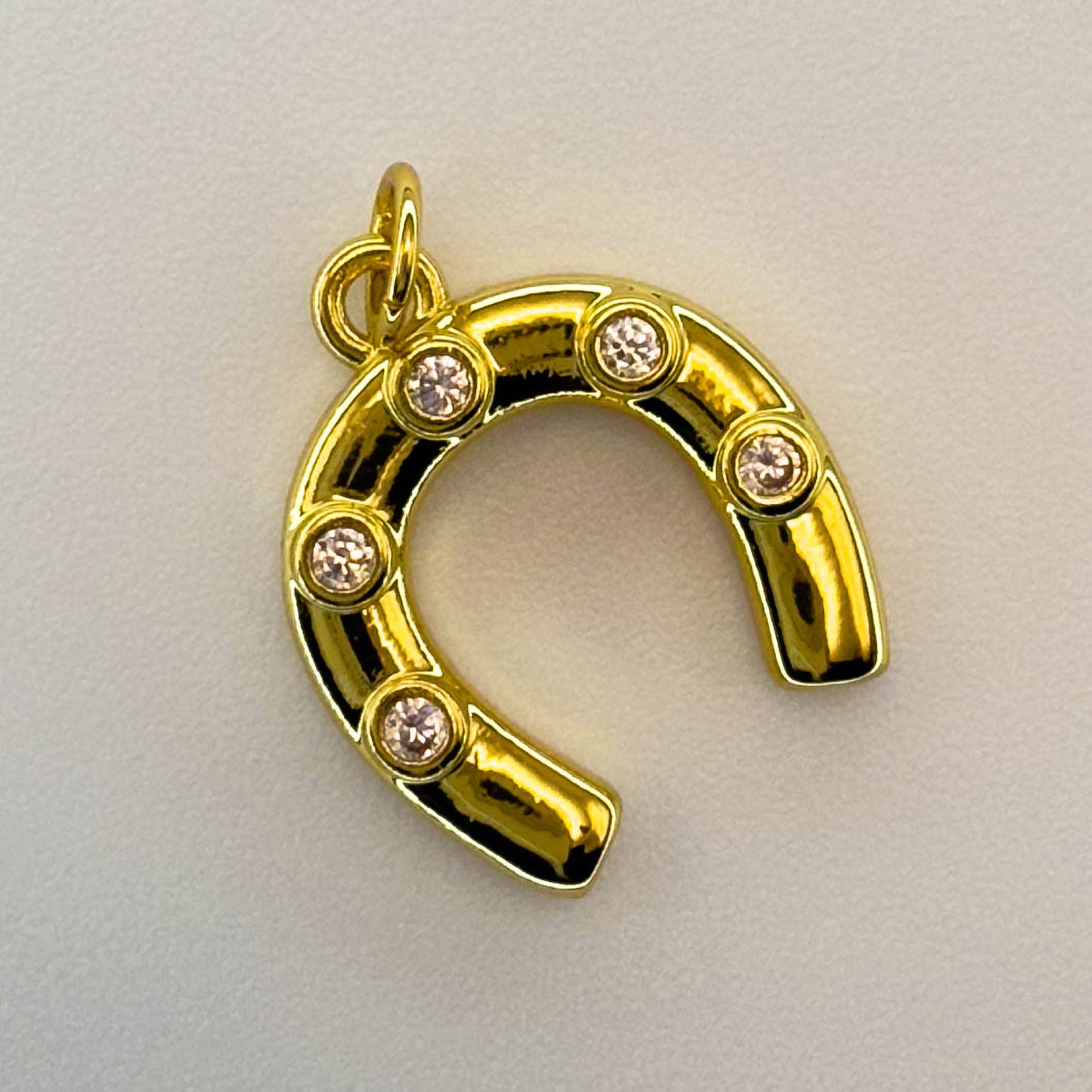 LYVANLI18K Gold Filled Horseshoe Pendant with Zircon U-Shaped Necklace & Bracelet Charm for DIY Jewelry Making Accessories