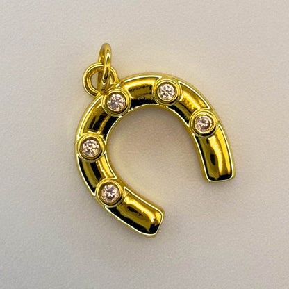 LYVANLI18K Gold Filled Horseshoe Pendant with Zircon U-Shaped Necklace & Bracelet Charm for DIY Jewelry Making Accessories