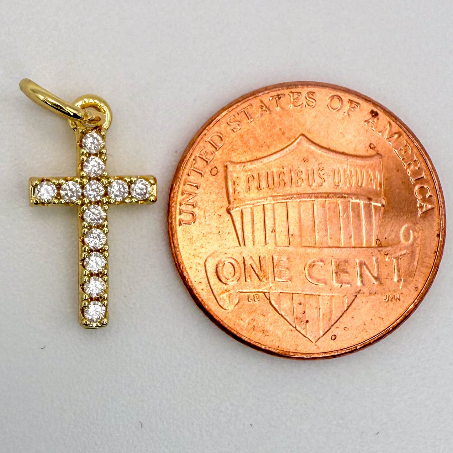 LYVANLI18K Gold Tiny Cross Charm Filled Clear CZ Religious Cross Mini Charm in Gold Size 15.8x8.8mm