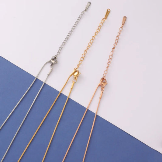 18K Gold-Colored Titanium steel Round Snake Chain Necklace  Non-Fading DIY Jewelry Supply with 5cm Extension Chain