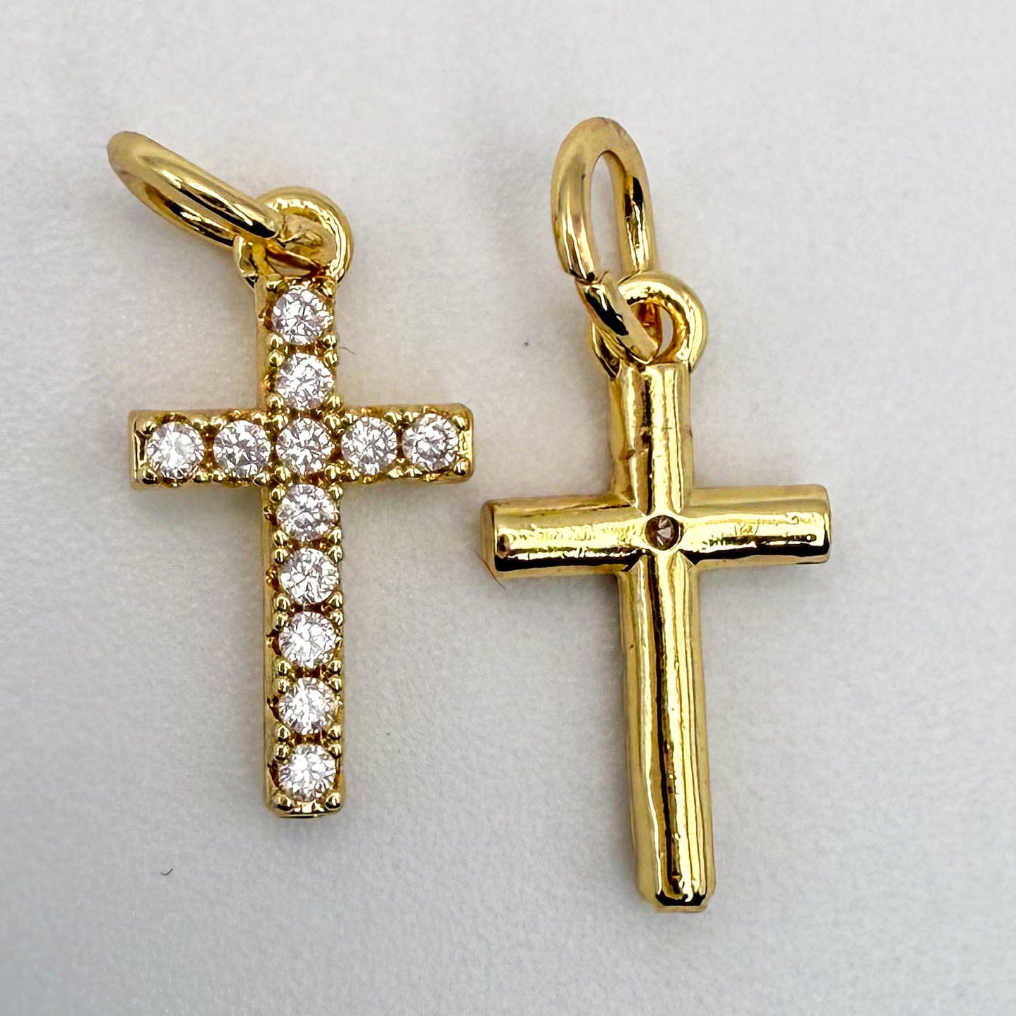 LYVANLI18K Gold Tiny Cross Charm Filled Clear CZ Religious Cross Mini Charm in Gold Size 15.8x8.8mm
