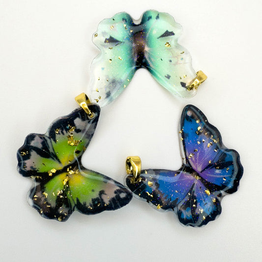 LYVANLIDIY Epoxy Colored Butterfly Pendant Charm | Japanese Resin Jewelry Findings for Earrings & Necklaces