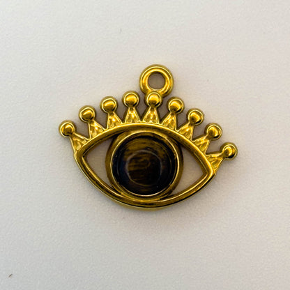 LYVANLI18K Gold Color Stainless Steel Charms Evil Eye Water Drop Sun Cross Natural Stone Tiger Eye Pendant for Jewelry Making