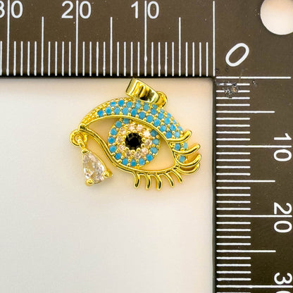 LYVANLI14K Gold Plated Evil Eye Pendant Necklace for Women – Copper Micro Pave Eye Charm, Unique Single Pendant Jewelry Accessory