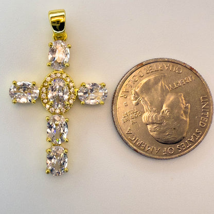 LYVANLI18K Gold Plated Cross Pendant with Cubic Zirconia – Creative Single Necklace Charm, Wholesale Jewelry Making Supplies
