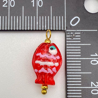 LYVANLIDopamine Heart Fish Pendant – Hand-Painted Glass Resin Charm, 18K Gold Plated Stainless Steel DIY Jewelry Making Accessory