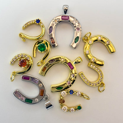 LYVANLI18K Gold Filled Horseshoe Pendant with Zircon U-Shaped Necklace & Bracelet Charm for DIY Jewelry Making Accessories