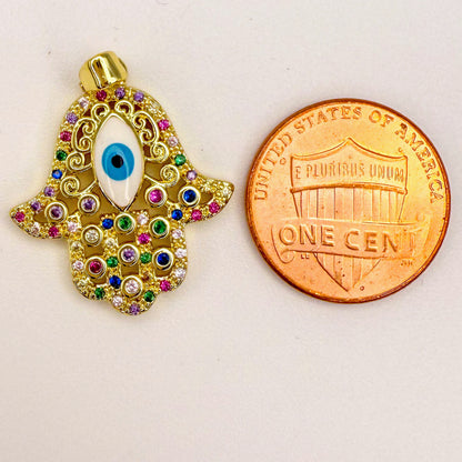 LYVANLICopper Zircon Enamel Sun Devil Eye Religious Pendant Hamsa Hand Heart CZ Round Charms Necklace Making Jewelry