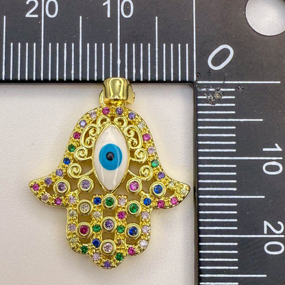 LYVANLICopper Zircon Enamel Sun Devil Eye Religious Pendant Hamsa Hand Heart CZ Round Charms Necklace Making Jewelry