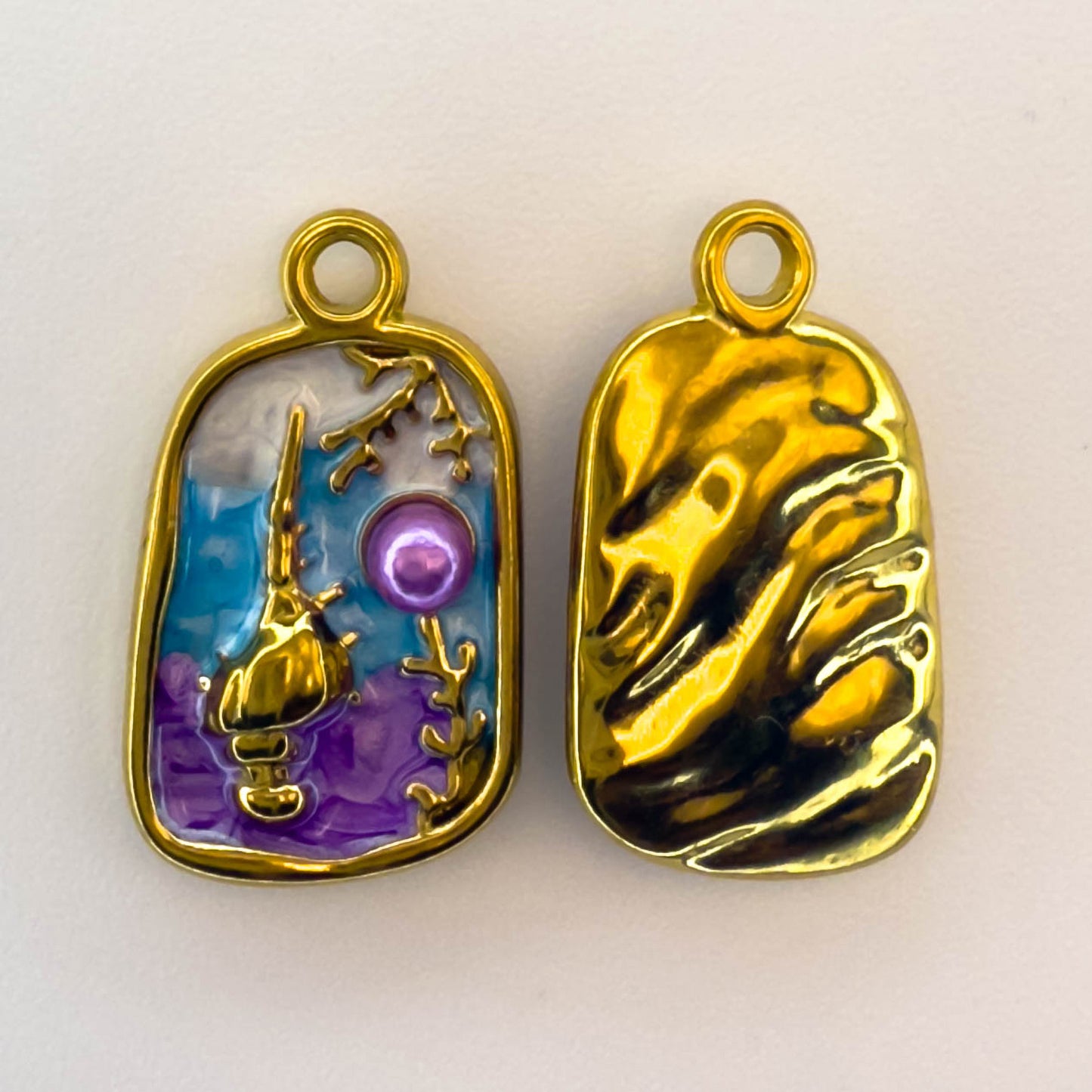 LYVANLI18K Gold Color Stainless Steel and Enamel Oil Drop Cute Marine Element Pendants, DIY Ladies' Necklace Bracelet Wholesale Jewel