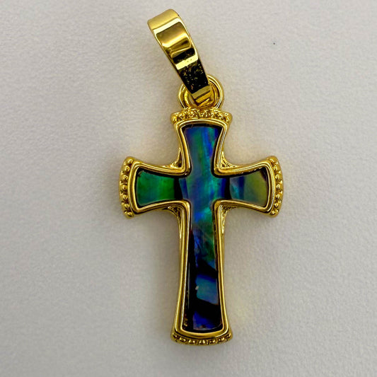 LYVANLIFreshwater Shell Pendants, with Brass Findings, Cross, Golden 11x18mm