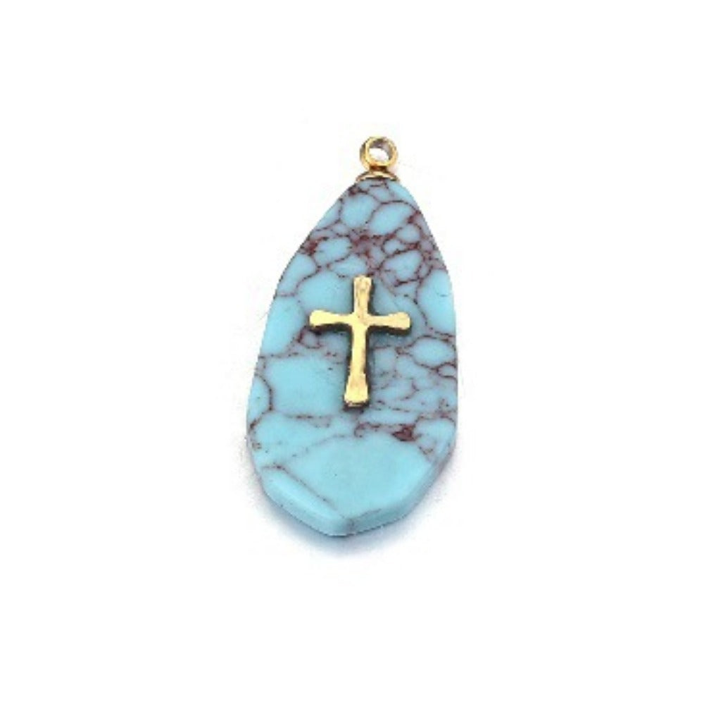 Artisan Turquoise-Studded Stainless Steel Pendant — DIY Necklace & Bracelet Component, Square/Round Mini Jewelry Tag