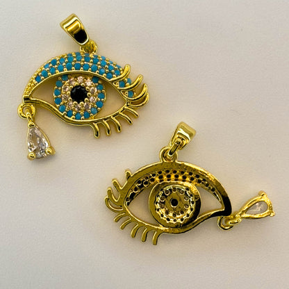 LYVANLI14K Gold Plated Evil Eye Pendant Necklace for Women – Copper Micro Pave Eye Charm, Unique Single Pendant Jewelry Accessory