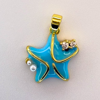 LYVANLIDIY Ocean Series Starfish & Pentagram Charms – Electroplated Copper Necklace Pendants for Women, Jewelry Making Supplies