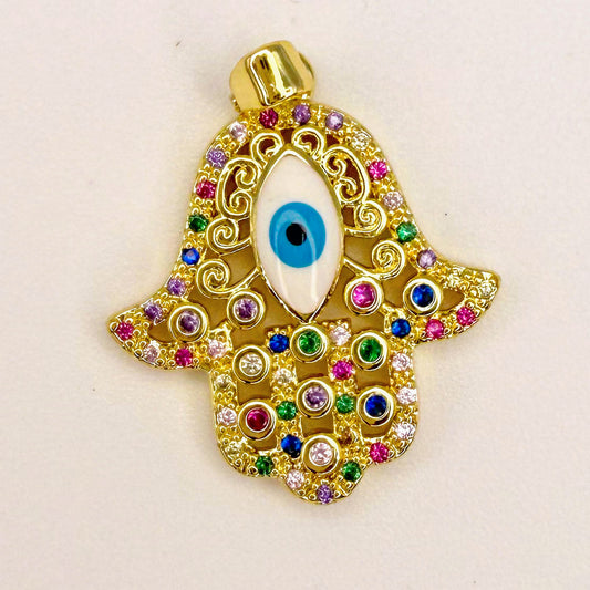 LYVANLICopper Zircon Enamel Sun Devil Eye Religious Pendant Hamsa Hand Heart CZ Round Charms Necklace Making Jewelry