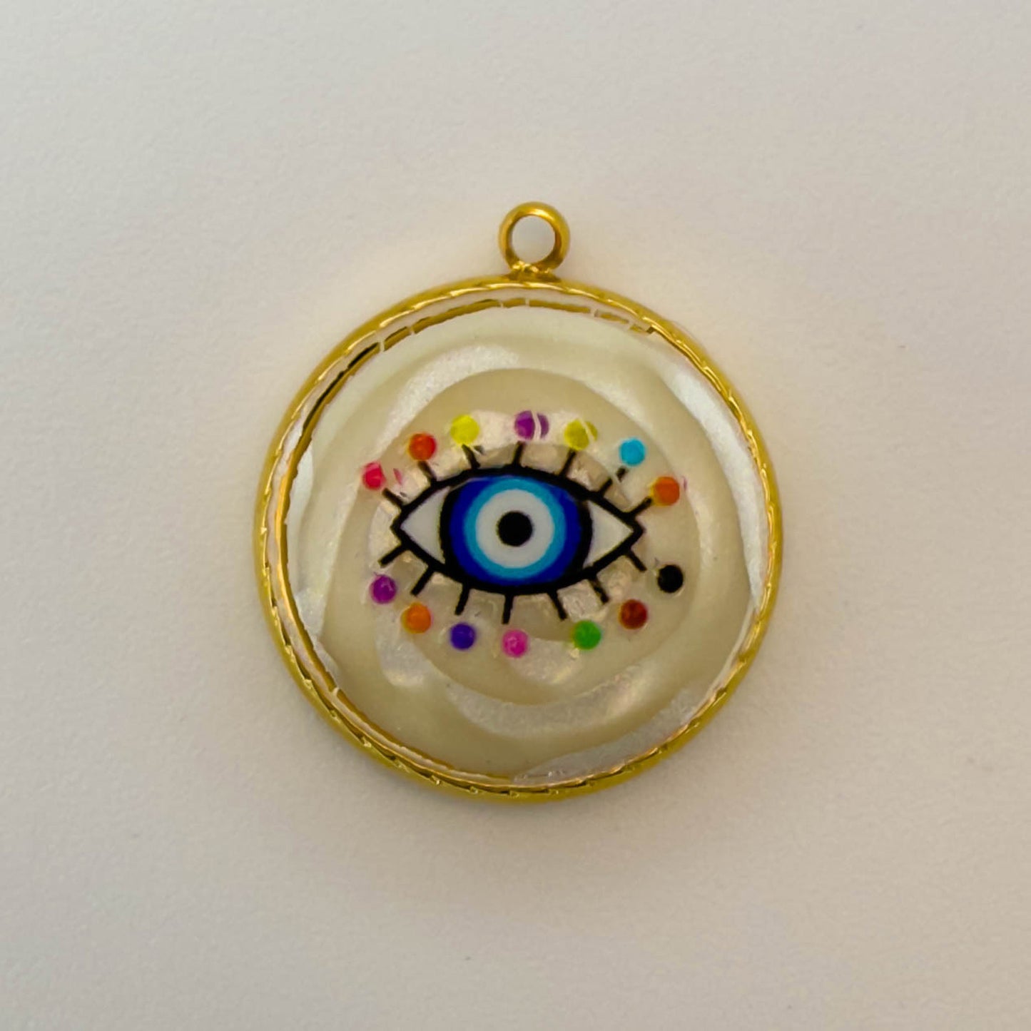 LYVANLI18K Gold Evil Eye Pendant with Palm Heart Enamel DIY Necklace & Bracelet Jewelry Charm