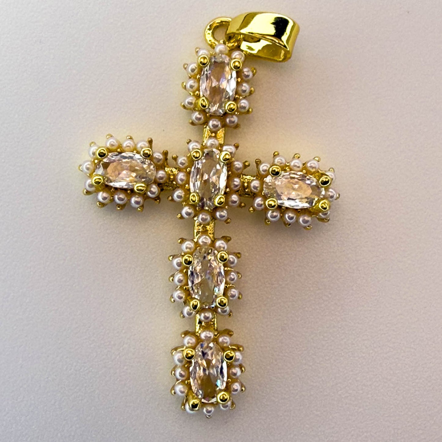 LYVANLI18K Gold Plated Cross Pendant with Cubic Zirconia – Creative Single Necklace Charm, Wholesale Jewelry Making Supplies