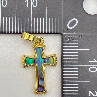 LYVANLIFreshwater Shell Pendants, with Brass Findings, Cross, Golden 11x18mm