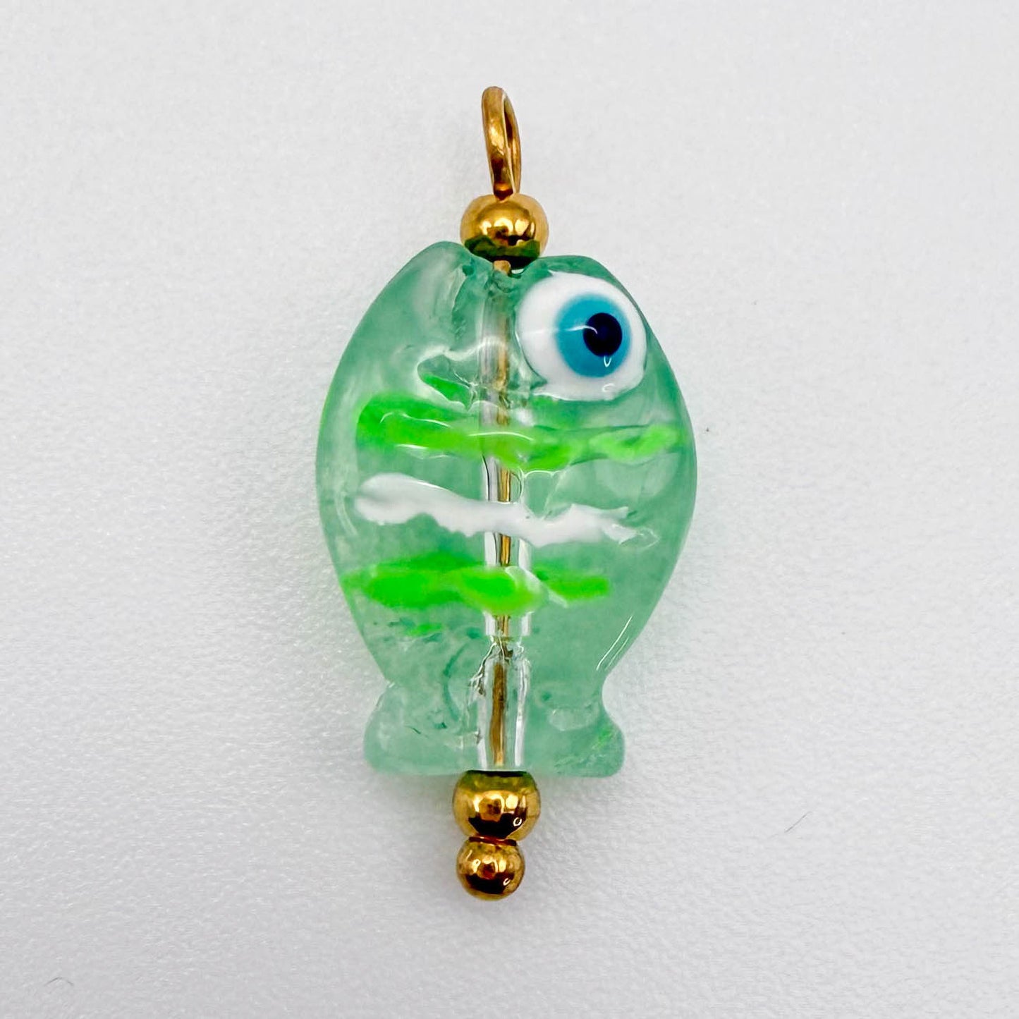 LYVANLIDopamine Heart Fish Pendant – Hand-Painted Glass Resin Charm, 18K Gold Plated Stainless Steel DIY Jewelry Making Accessory